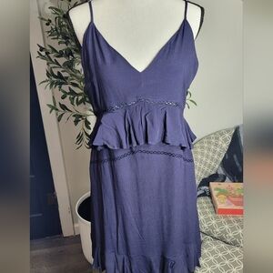 Sugar + Lips Navy V-Neck Spaghetti Strap With Ruffles Mini Dress